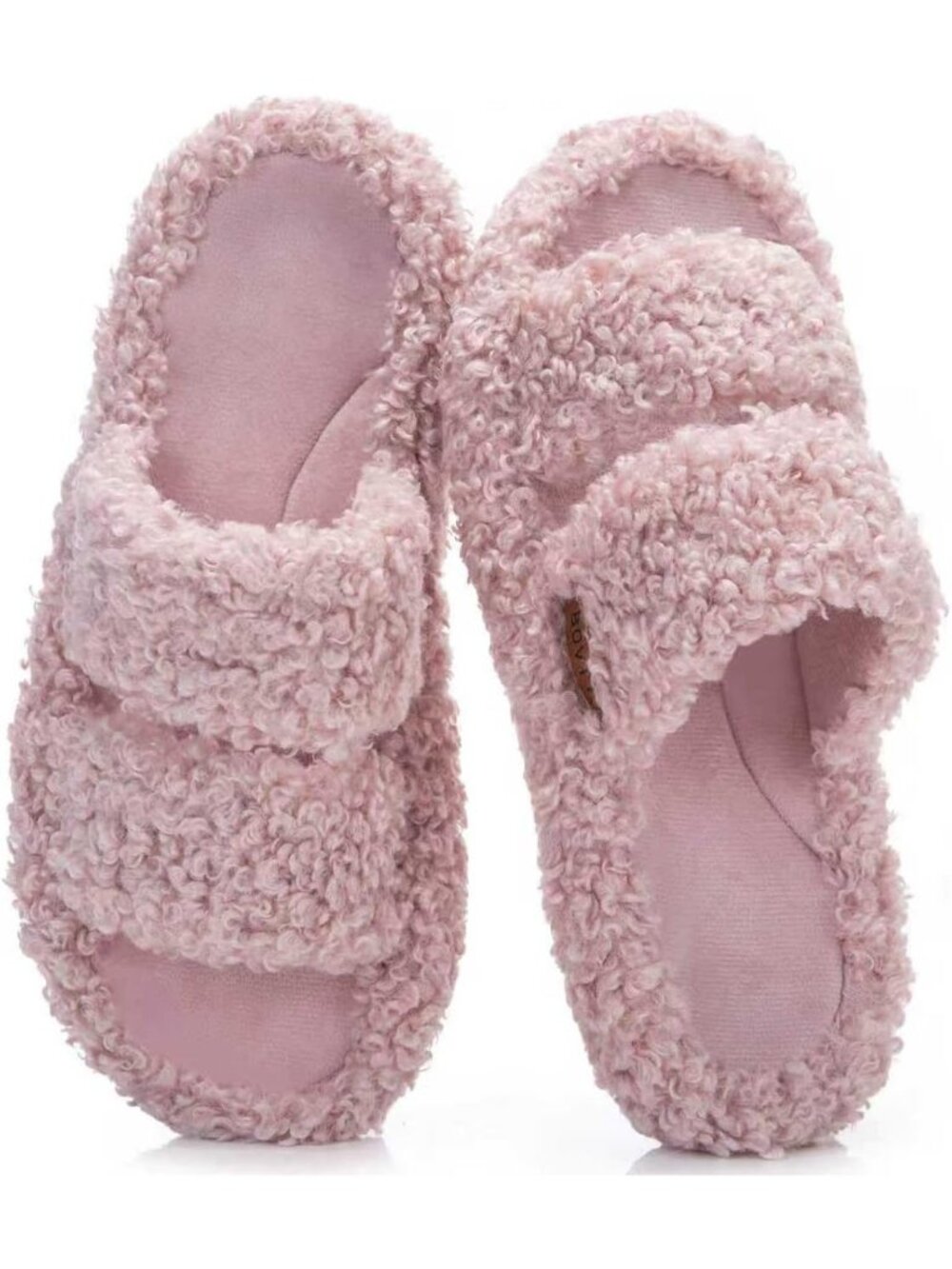 Women's Dusty Blush Open Toe Bow Knot Double Strap Memory Foam Indoor Slippers